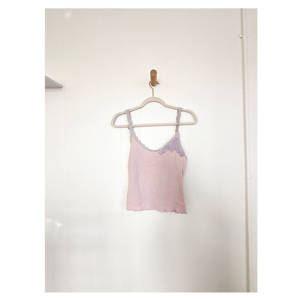 Vintage 2000s Victorias Secret Pink Lace Applique Sequin Cami Top Cotton M